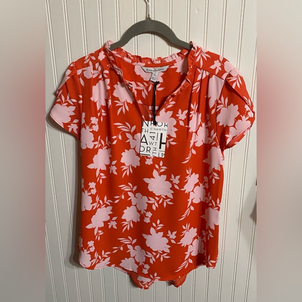 NWT 41 HAWTHORN TIFFANY TULLIP BLOUSE SIZE XS IN RED AND PINK
